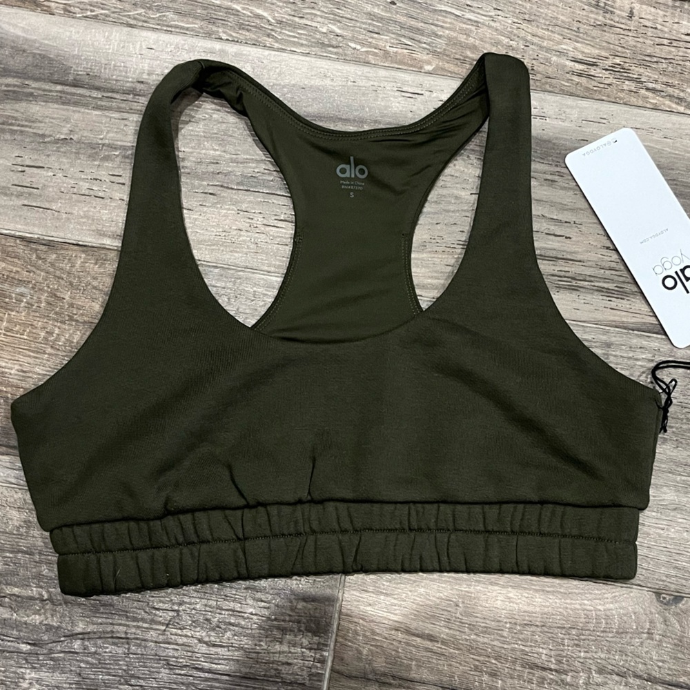 ALO Yoga Accolade Sweatshirt Bra - Sz S Dark Olive New w Tags!